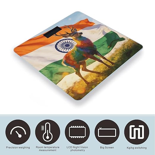 Colorful Deer and National Flag Weight ScaleClear LED Display Bathroom Digital Weighing ScaleTempered Glass Digital Bathroom Scale for Body Weight Capacity Up to 400 Lbs