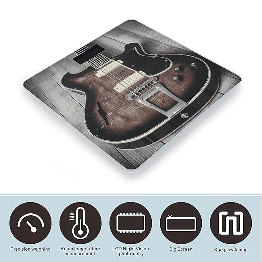 Vintage Guitar Scale with LCD Easy-to-Read Anti-Slip Weight Digital Bathroom Scale Precision Weighing Scales Sturdy Tempered Glass Body Weight Scales for Daily Use
