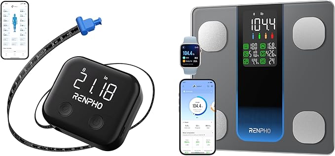 RENPHO Smart Scale for Body Weight with 7-in-1 Large Display RENPHO Rechargeable Smart Body Measuring Tape