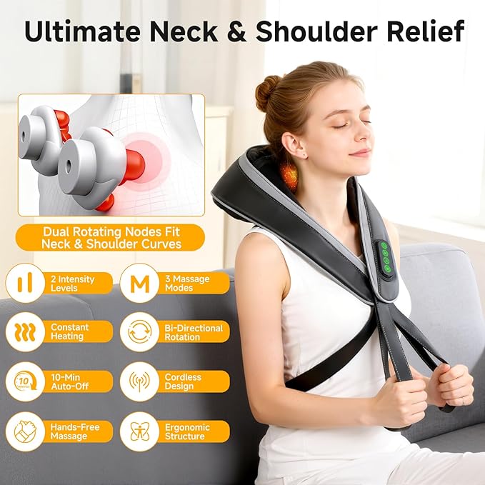 Neck Massager for Pain Relief Deep Tissue Kneading Shiatsu Neck and Shoulder Massager with HeatCordless Massager for Back and Shoulder Pain Gifts for Women Men Home Office Christmas