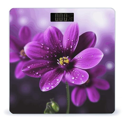 Purple FlowerScale for Body Weight with LCD High Precision Weighing Scales Fashion Sturdy Tempered Glass Weight Scales Easy-to-Read Digital Bathroom Scale for Daily 400lb