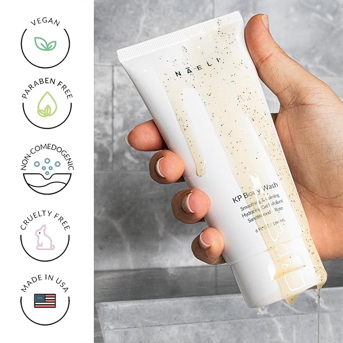 NAELI Exfoliating Body Wash with Salicylic &amp Glycolic Acid - Natural Keratosis Pilaris Treatment KP Bump Eraser Back &amp Butt Acne Gel - Smooths &amp Hydrates 6 oz