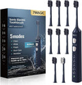7MAGIC Sonic Electric Toothbrush for Adults and Kids - Up to 180 Days Runtime 42000 VPM Powered Toothbrush 5 Modes &amp 3 Intensities for Sensitive Teeth &amp Braces Includes 8 Brush Heads Navy