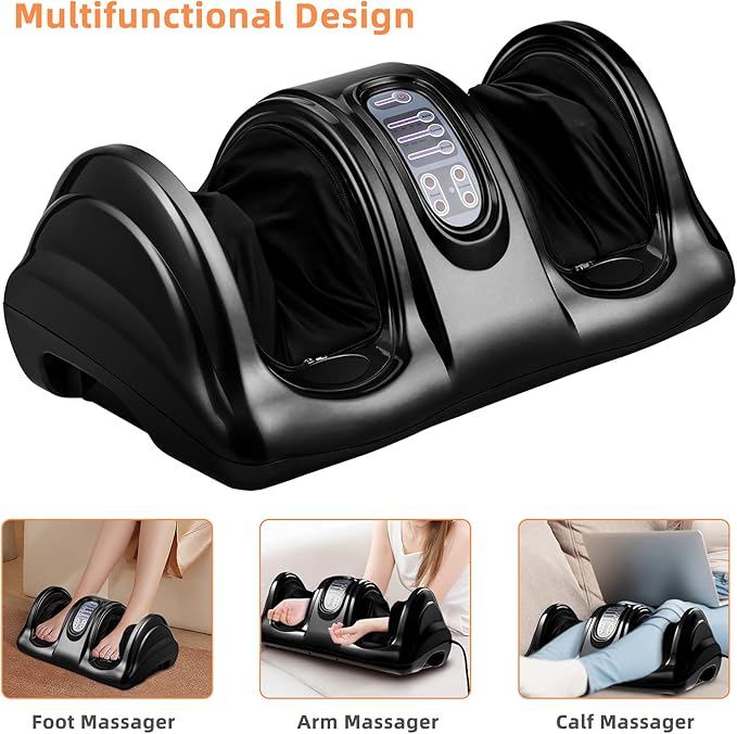 RELAX4LIFE Shiatsu Foot Massage Machine Rolling Massager with Remote Control 4 Programs 3 Modes Touch Panel Electric Calf Deep Kneading for Plantar FasciitisTired Muscle Massaging (Black)