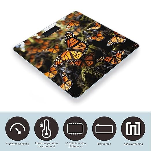 Heaps of Orange Monarch Butterflies Weight Scale Large Bathroom Scales Digital Weight with Bright LED Display Non Slip Automatic Weighing Scale Fashion Weighing Machine for Body