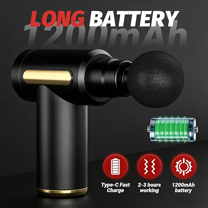 Mini Massage Gun Deep Tissue with 5 Attachments - Portable Percussion Massager USB-C Rechargeable Travel Size Muscle Massage Gun Set for Athletes Neck Feet Pain Relief (Red + Black)