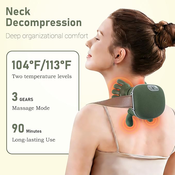 Neck Massager with Heat and 4D Shiatsu Deep Tissue Kneading for Neck and Shoulder Pain Relief Cordless Portable and Rechargeable Neck Massager Suitable for Home Office and Travel
