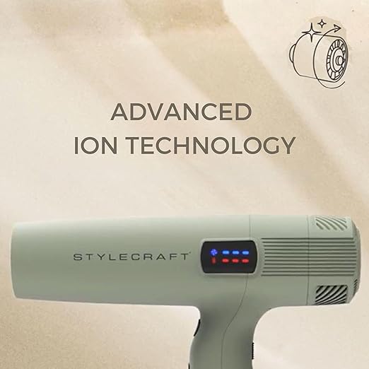 StyleCraft Professional Hair Dryer – Instinct-X with Brushless Motor &amp Digital Display Sage Lightweight Blow Dryer JetLiner x Silver Bullet with Digital Motor – Includes Nozzles &amp Diffuser