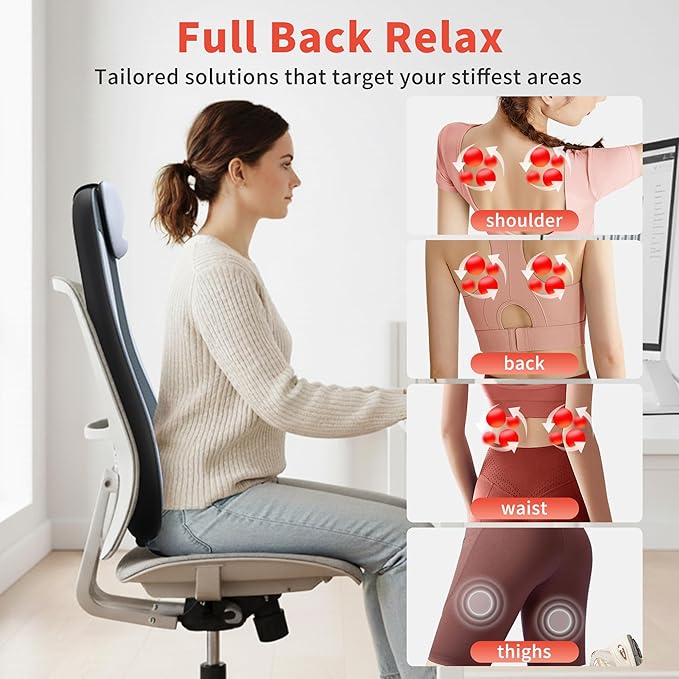 Shiatsu Back Massager with Heat &amp Cooling Kneading Rolling Vibration Chair Massager for Deep Tissue Pain Relief Massage Chair Pad for Home &amp Office