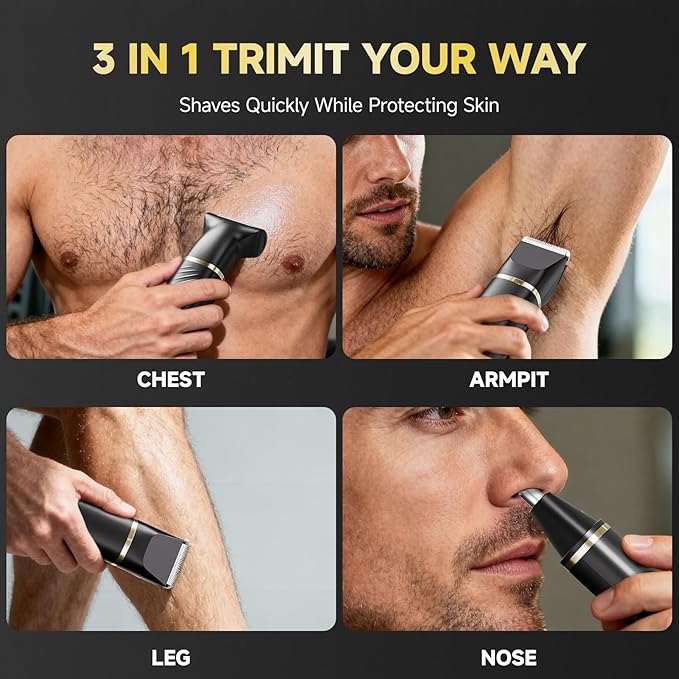 Beard Trimmer for Men IPX7 Waterproof Body Hair Trimmer Electric Razor Shaver Body Grooming Kit Wet/Dry Use for Groin Nose Ear Hairs Beard Legs Chest (Black)