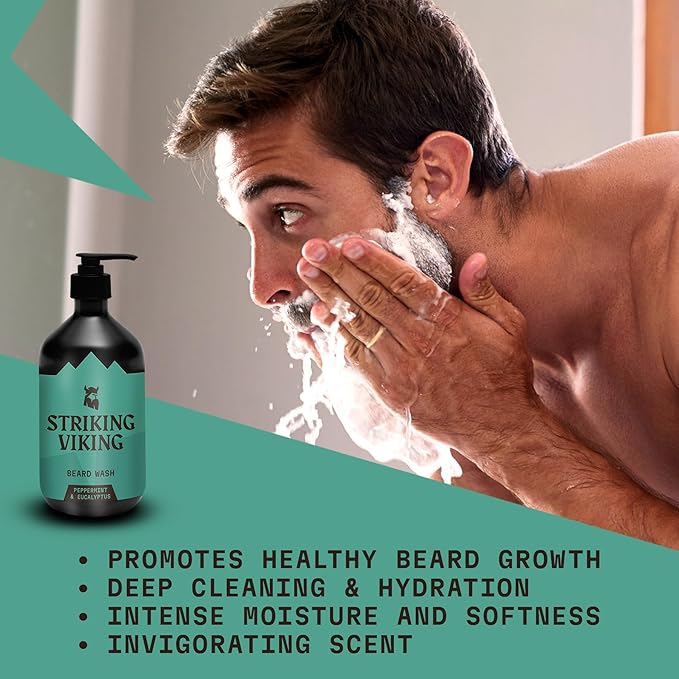 Striking Viking Beard Wash (17 oz) With Natural Peppermint &amp Eucalyptus Scent - Paraben &amp Sulfate-Free Deep Cleansing Shampoo For Beard Care
