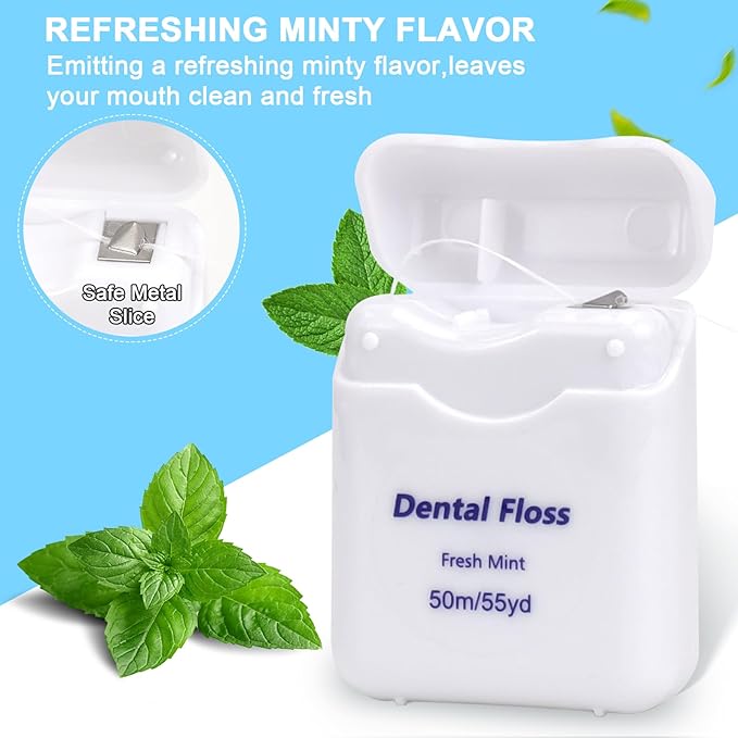 100 Pack Dental Floss Bulk Mint Flavored Floss Travel Oral Care Dental Floss for Adults Teeth and Gum Protection Each 164 ft/ 50 Meters(White)