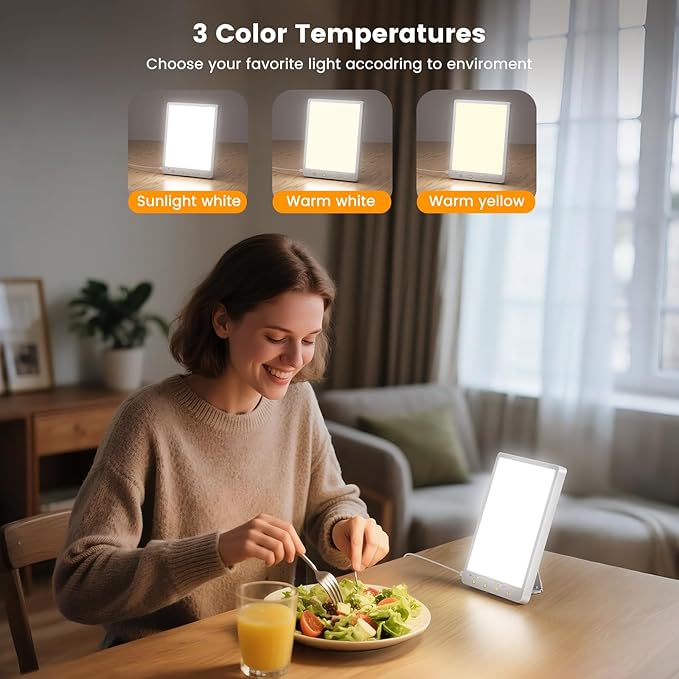 10000 Lux Light Therapy Lamp - Full Spectrum Therapy Light 3 Color Temperature &amp Wall Mount Therapy Lamp Portable Daylight Lamp for Home &amp Office Memory Function &amp Touch Control.