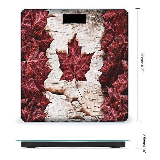 Canada Maple Leaf Bathroom Scale Automatic Power On/Off Body Scales LCD Backlight Display Square Digital Scale Rounded Corners Bathroom Scales for Home Bedrooms