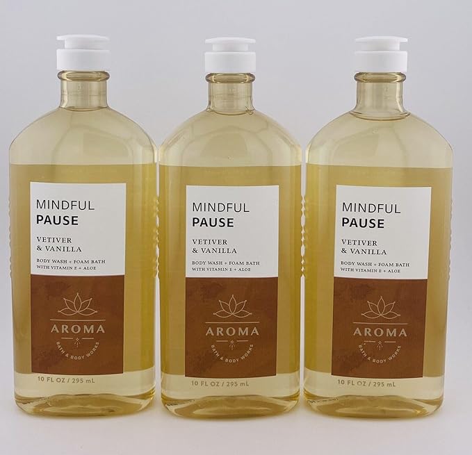 3 Aromatherapy Aroma Mindful Pause Vetiver &amp Vanilla Wash bath body 10 oz