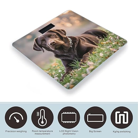 Brown Labrador Retriever Bathroom Scale for Body Weight with High Precision Large LCD Backlight Display Digital Weighing Scale with BMI Capacity Up to 180kg
