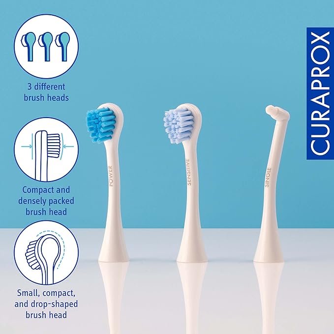 Curaprox Hydrosonic Pro Sonic Toothbrush – for Sensitive Teeth Implants and Braces | Professional Cleaning at Home | Set with Three Brush Heads