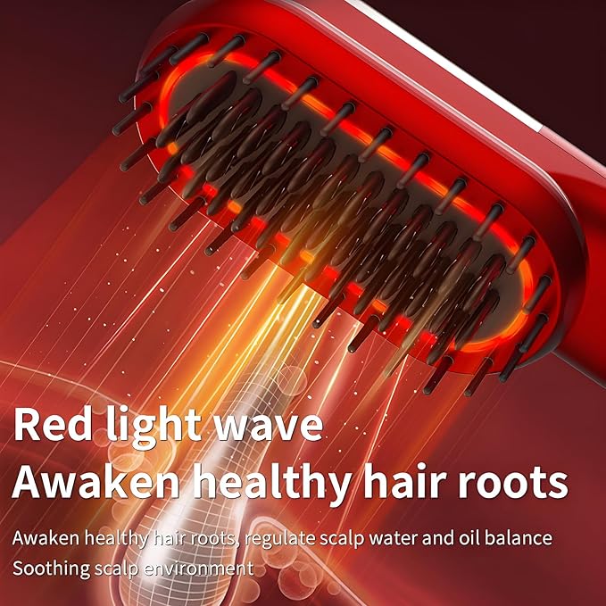 Cordless Hair Straightener Brush 3-Temp Go Brush Pro Vibration Massage Red Light Therapy Dual-Function Comb for Women Fast Heating MCH Ceramic Frizz-Free Smooth Hair Styling (Red)