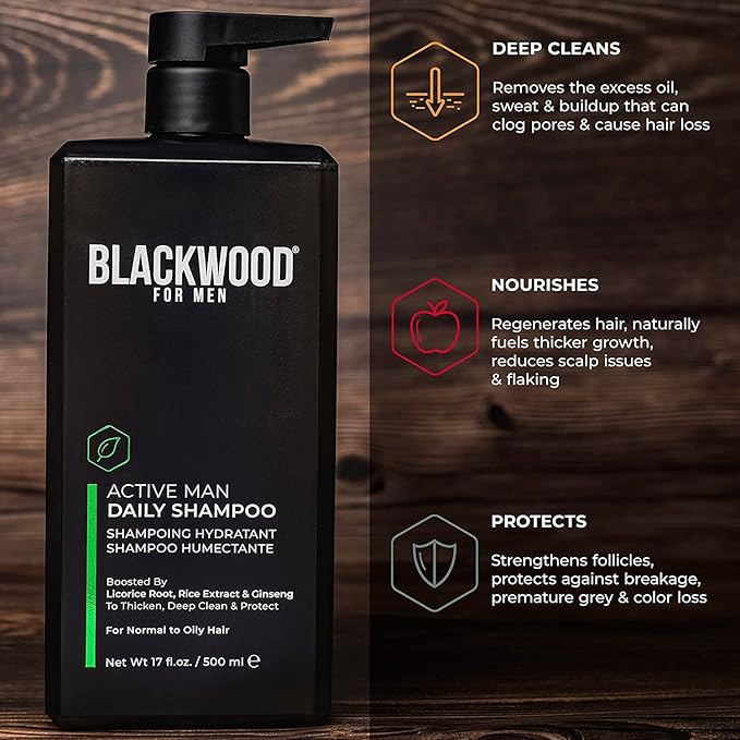 BLACKWOOD FOR MEN Workout Warrior Recovery Set including Active Men Shampoo Pure Moisture Body Wash X-Punge Foaming Face Wash - Natural Vegan Formula