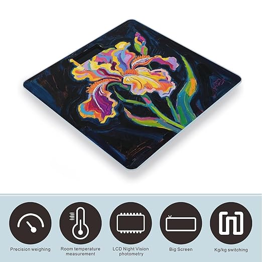 Digital Bathroom Scale for Body Weight Scale with Bright LCD Display High Accuracy Step-On Technology Auto On/Off Watercolor Flowers Digital Scales 400 Lbs /180kg