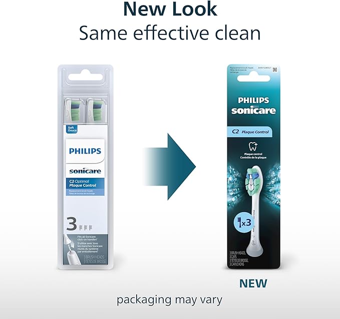 Philips Sonicare C2 Plaque Control - Genuine Replacement Electric Toothbrush Heads White 3 Pack HX9023/65