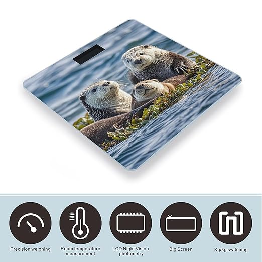 Sea Otters Scale for Body Weight Highly Accurate Digital Bathroom Body Scale Digital Bathroom Scales for People Anti-Slip Large LCD Display Smart Scales