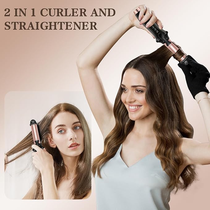 4000mAh Rechargeable Cordless Curling Iron 2-in-1 Mini USB Curler and Straightener Wireless Curling Wand with 3 Temps Settings(302-356°F) Portable Travel Hair Curler Hair Styler for Short &amp Long