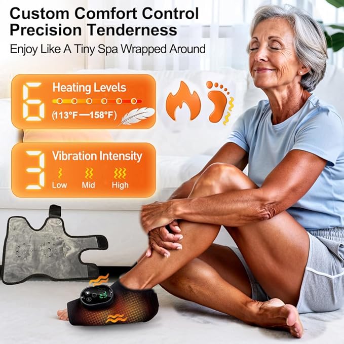 Foot Massager for Neuropathy Plantar Fasciitis Pain Relief Cordless Heated Vibrating Cloud-Soft Ankle Wrap Feet Massage Portable 2H Run Time 6 Heats 3 Modes Auto-Off Timer 1pcs
