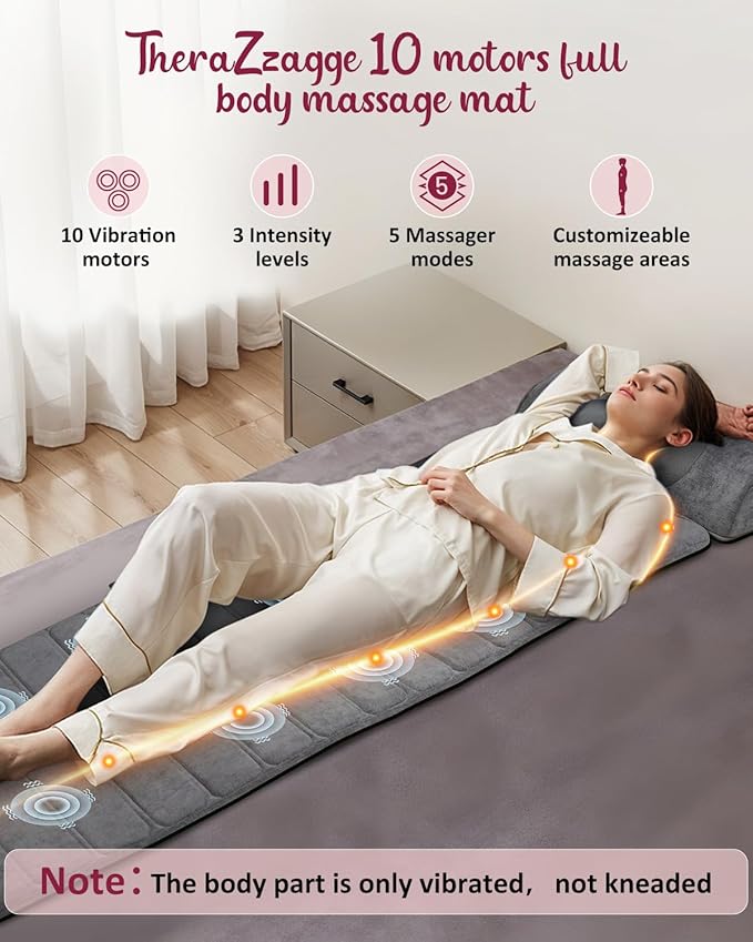 Full Body Massage Mat with Heat Detachable Neck Massager Massage Pad with 10 Vibrating Motors Home Office Use Gift for Men Women Parents Christmas