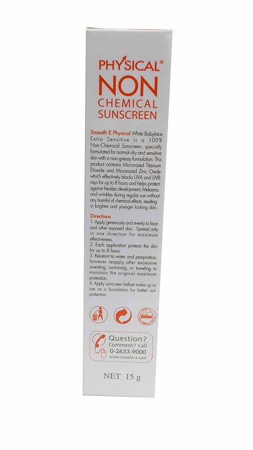Smooth E Physical White Babyface Uv Expert 100% Non-chemical White Babyface Sunscreen Spf 50+/pa+++. Extra Sensitive White Skin (15 G/Pack).