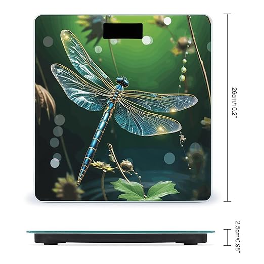 Dragonfly Green Scale for Body Weight High Precision Digital Weight Scales with LCD Display Anti-Slip Sturdy Slim Tempered Glass Bathroom Scale for Home Use