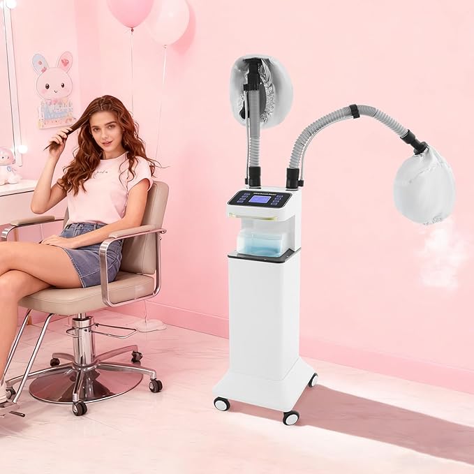 Multifunctional Nano Hair Steamer Machine 650W Professional Micro Mist Salon Processor 2 Vaporizing Caps for Hair Deep Care Repair Salon Spa Without Damage (White-1)
