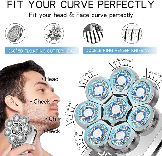 Electric Shavers for Bald Men 6 in 1 Mens Bald Head Electric Shaver Wet/Dry LED Display Faster-Charging Cordless Mens Grooming Kit