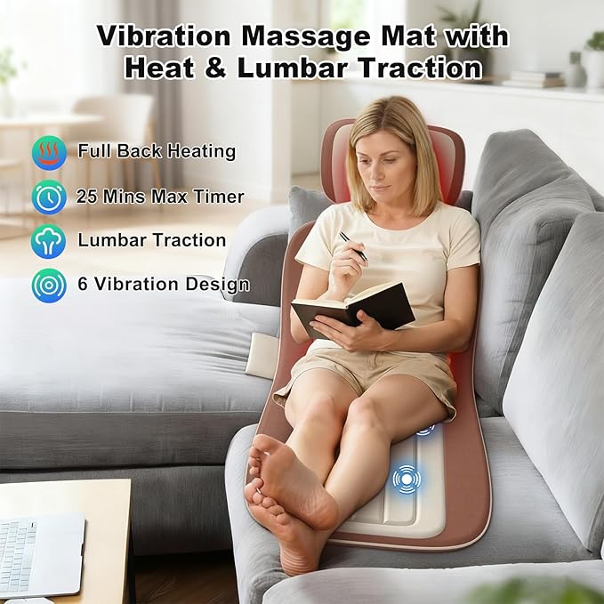 Vibration Massage Mat with Heat Full Back Heating &amp Lumbar Traction Back Massage Chair Pad for Seniors Office Workers &amp Family 3 Intensities &amp 2 Heat Levels Fatigue &amp Pain Relief