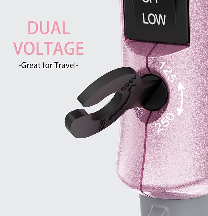 DAN Technology Travel Hair DryerDual Voltage HairDryerMini Blow Dryer with ConcentratorSmall Hair Dryer with DiffuserEuropean hairdryer with European PlugPink Blow Dryer for Women