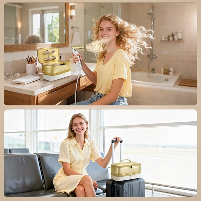 Travel Hair Dryer Case for Shark Glam Portable Hair Tools Bag for Shark FlexFusion Double-Layer Storage Carrying Case for Shark FlexStyle Blow Dryer Silki Straightener &amp Glossi Attachments Hold