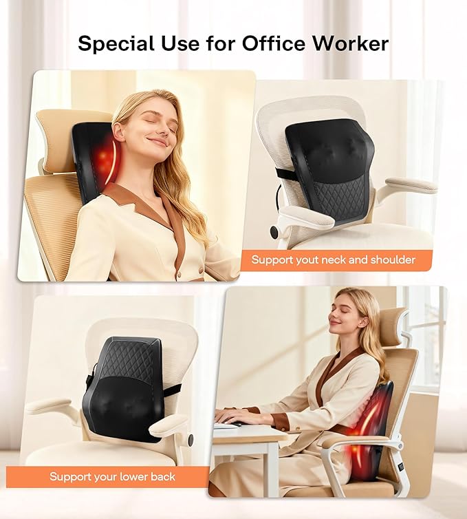 ALLJOY Back Massager with Heat Electric Shiatsu Massage Pillow with LCD Display 4 Modes &amp 3 Intensities Deep Tissue Kneading for Lower Back Neck Shoulder Leg Ideal Gifts for Men Women