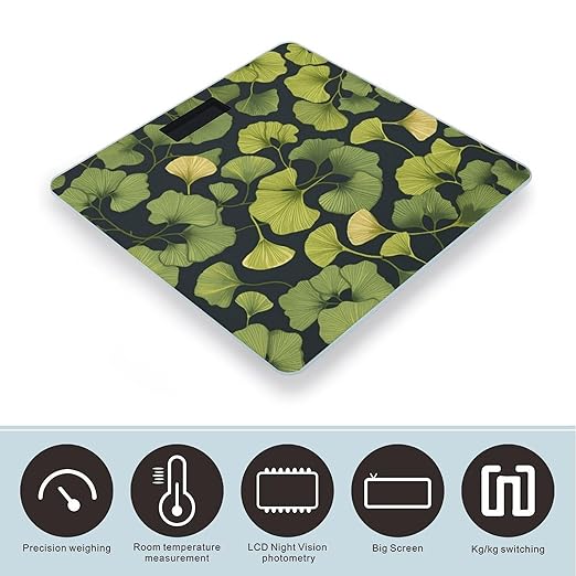 Ginkgo Biloba Bathroom Scale for Body Weight LCD Display Digital Bathroom Scale Tempered Glass Bathroom Weight Scales Fashion Smart Scales for Home Bedroom 400 Lb