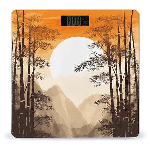 Japanese Bamboo Trees Sun Scale for Body Weight Highly Accurate Digital Bathroom Scale Sturdy Tempered Glass Weighing Scales with LCD Display Fashion Body Fat Smart Scales 400lb