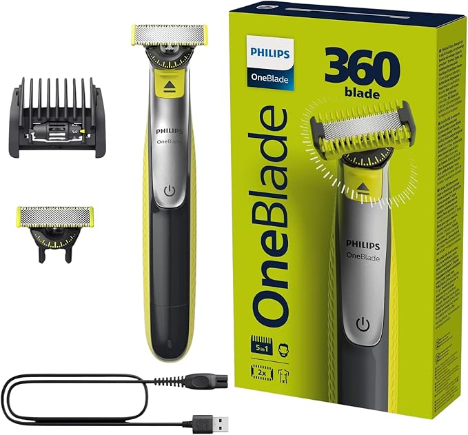 PHILIPS Shaver OneBlade 360 Face Hybrid Electric Beard Trimmer and Shaver with 5-in-1 Face Stubble CombQP2730 20 (QP2730/20)