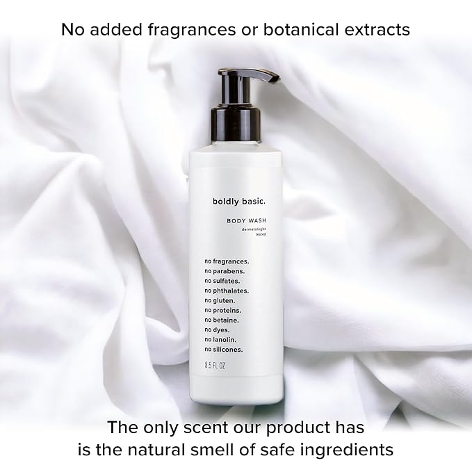Boldly Basic Fragrance Free Body Wash Lotion and Shampoo - Gentle on Sensitive Skin and Hair - Unscented - Dermatologist Tested - No Sulfates Parabens or Gluten - Hypoallergenic