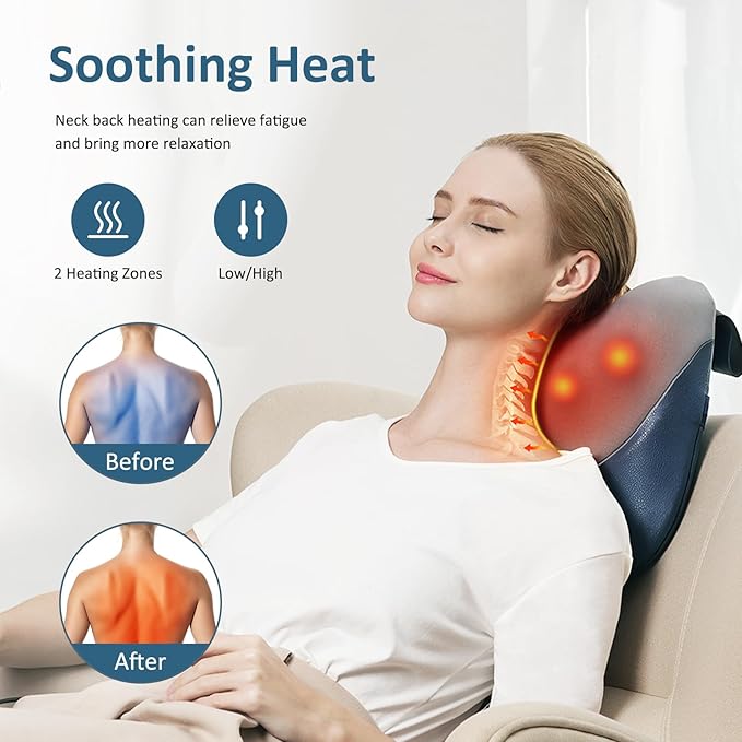 MOUNTRAX Shiatsu Back Massager with Heat Gifts for Women Men Back Massager for Pain Relief Deep Tissue 3D Kneading Massage Pillow for Back