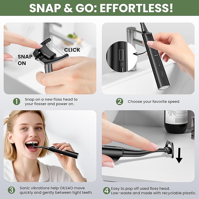 Electric Flosser for Teeth Water Flosser Alternative with 5 Speeds + 54 Refill Heads 5X Cleaning &amp 60 Day Battery Life Oscillation Gliding for Sensitive Gum Care Dentist Recommended -Black