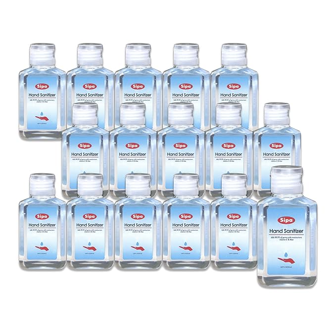 SIPA Hand Sanitizer Travel Size 2oz/ 60 ml Flip Cap Bottle Bulk Travel Size Soothing Gel with Aloe and Vitamin E (Pack of 16)