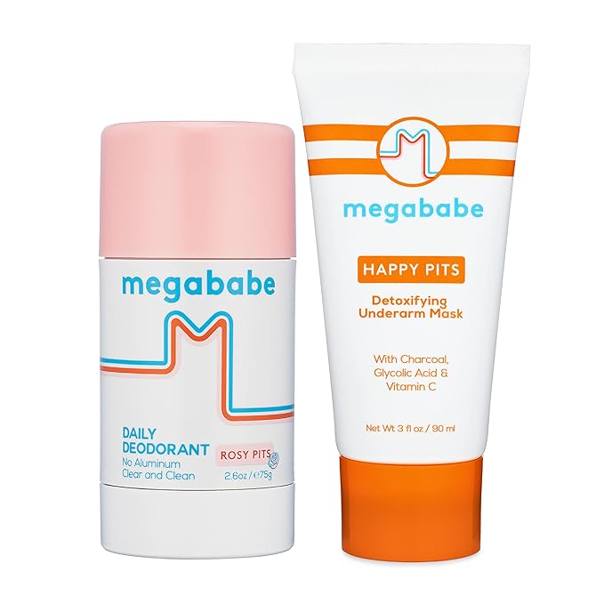 Megababe Underarm 2-Piece Bundle - Rosy Pits Daily Deodorant 2.6 oz &amp Happy Pits Underarm Mask 3 fl oz | Odor Protection Aluminum Free