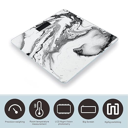Black and White Marble Scale for Body Weight Digital Bathroom Scale Precision Smart Weighing Scales with Clear LED Display Accurate High Precision Scales Weighing Machine