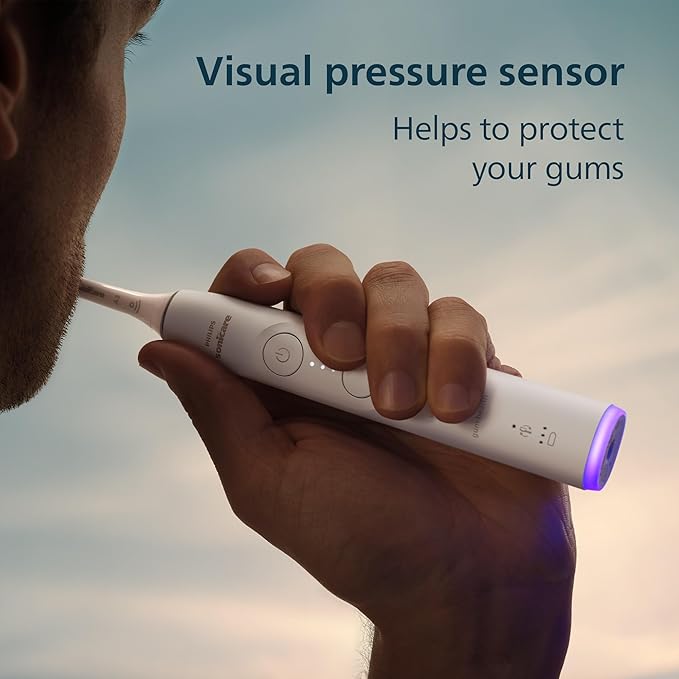 Philips Sonicare 7300 Series Electric Toothbrush - Next-Generation Sonicare Technology Pressure Sensor 12 Brushing Settings SmarTimer BrushPacer 21-Day Runtime Travel Case White HX7420/07