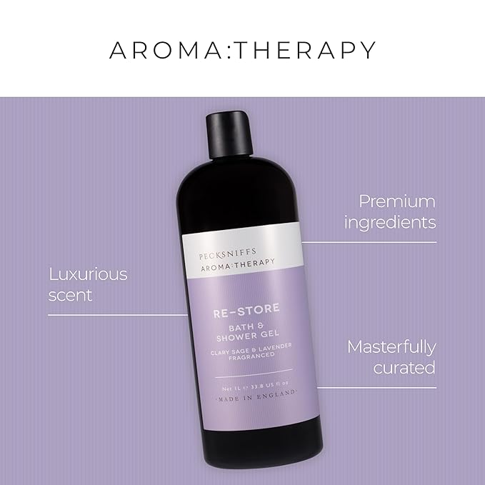 Pecksniff's Aroma:Therapy Re-Store Shower Gel – Luxurious Moisturizing Bath &amp Body Cleanser 1000 ml/33.8 fl oz Bottle