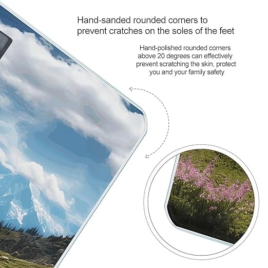 Mountains Scale for Body Weight Anti-Slip Tempered Glass Digital Bathroom Scales Clear LCD Display Weighing Scale Safe Rounded Corners Smart Scales