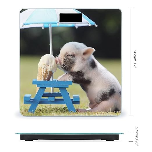 Pigs Eating Ice Cream Scale for Body Weight Anti-Slip Sturdy Tempered Glass Weighing Machine Highly Digital Accurate Bright LCD Bathroom Scale for Household Gift